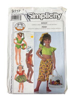 80s Simplicity 9217 Sewing Pattern All Sizes Swimsuit Skirt Pants Garfield UNCUT